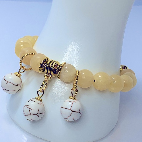 HONEY JADE + AGATE + MAGNESITE NATURAL BRACELET size 7” - Picture 8 of 8